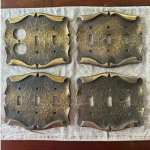 Vintage ornate Carriage House Triple Light Switch Cover Plate Brass bronze set 4 - Picture 1 of 10