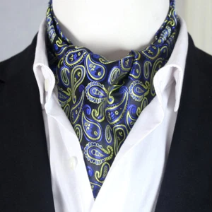 Black with Bright Yellow & Blue Paisley Ascot Cravat - Picture 1 of 1