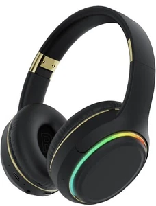 Black Wireless Bluetooth Headphones RGB LED Lights Foldable Over Ear Microphone - Picture 1 of 7