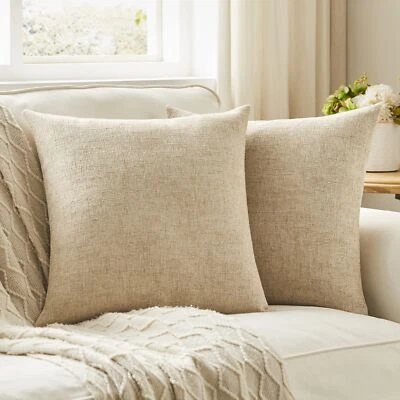 Set of 2 Linen Pillow Covers 18x18 Inch Rustic Square Decorative Throw Pillow... - Image 1 of 4