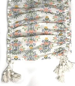 The Spring Shop Floral Table Runner White Cotton Pastel Floral Tassels 72" - Picture 1 of 11