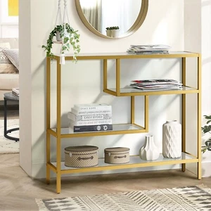 Oikiture Console Table Tempered Glass Sofa Table Hall Side Entry 4 Shelves Gold - Picture 1 of 10