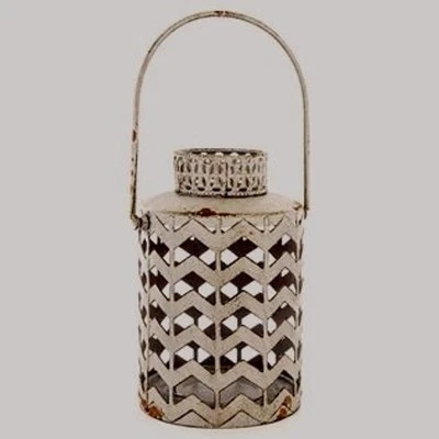 Suporte de vela lanterna de metal toque cinza e marrom antigo decoração para casa destaque - Imagem 1 de 2