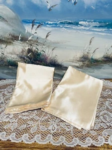 {2}  Shiny Satin Pillowcases Ivory ~ Hidden Zipper ~ New - Picture 1 of 6