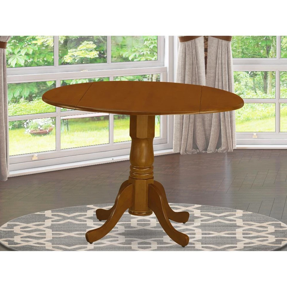 East West Furniture Dublin 42x42 Round Dining Table W/ 2 Drop Leaves in Saddle Brown - DLT-SBR-TP