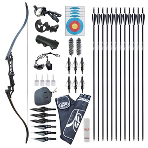 57” 70LBS Takedown Recurve Bow 12pcs Arrows Set Archery Hunting Outdoor Sport - Picture 1 of 10