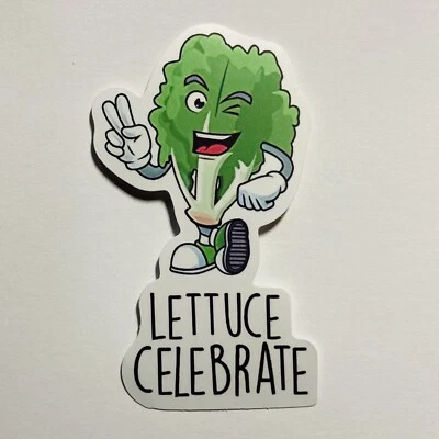 Cute Vegetable Sticker “Lettuce Celebrate” Inspirational Journal Art Tc1 - Image 1 of 2