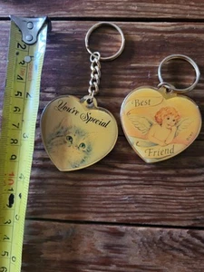 VTG Cherub and Kitten heart kitsch keychain fob decoration lot Special & Friend - Picture 1 of 1