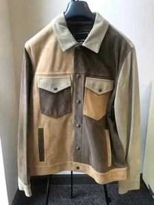 Multi Color Leather Trucker Jacket for Men Pure Soft Suede Leather Coat - Picture 1 of 4