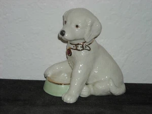 Lenox Golden Retriever Puppy Figurine with Feeding Bowl and Pink Rhinestone - Picture 1 of 4
