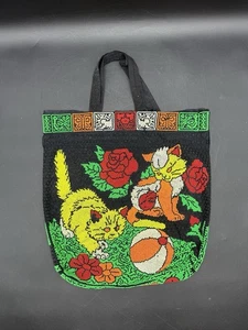 Vintage - schwarz & neon Perlen Katze Kätzchen Tasche/Geldbörse - 70er Jahre - Bild 1 von 9