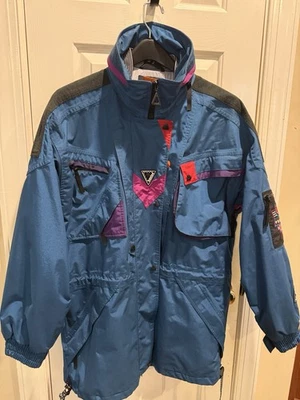 Винтажная женская куртка 90-х Helly Hansen Equipe Teal Colorblock размер L с капюшоном - Изображение 1 из 4