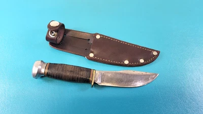 Antiguo cuchillo de caza Gladstone canicas + funda de cuero 1916 pat. Fecha TR611 Foto 1 de 4