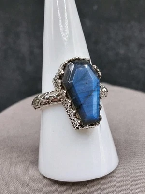 Anillo ataúd, labradorita, talla 7, plata de ley, gótico vintage victoriano Foto 1 de 4