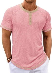 Makkrom Hombres Henley Camisas Manga Corta Informales Verano Básico Camisetas Botón Vint - Imagen 1 de 5