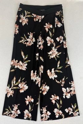 Ralph Lauren Wide Leg Tropical Pants Stretch Floral black Pull On Size PM - Image 1 of 4