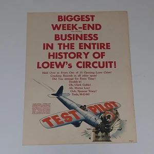 1938 MGM Test Pilot Trade 2-seitige Werbung Giebel Spencer Tracy Myrna Loy - Bild 1 von 3