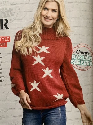 Knitting Pattern Christmas Stars Jumper Ladies In Debbie Bliss Aran Yarn - Image 1 of 3