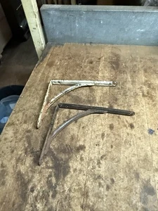 Vintage Old Metal Wall Shelf Brackets Matched Set Pair Hardware Decor Parts USA - Picture 1 of 15