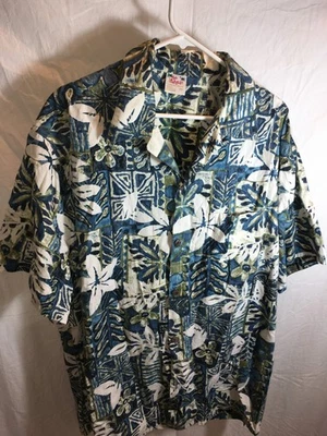 MENS BLUE WHITE GO BAREFOOT 100% COTTON HAWAIIAN ISLAND SHIRT SIZE 2XL XXL 56" - Image 1 of 4