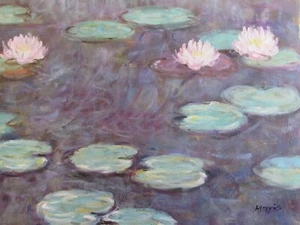 Claude Monet water lilies large oil painting canvas pond flowers reproduction - Picture 1 of 1