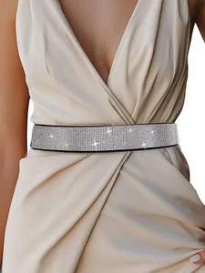 Black Rhinestone Waist Belts Fashion Sparkly Elastic Party Club Dress Belt Bo... - Picture 1 of 6