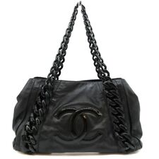 CHANEL CC Logo Chain Shoulder Tote Bag Leather Plastic Black Italy M500