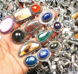 Buy Onyx & Mix Gemstone 925 Sterling Silver Plated Wholesale Lot Assorted Rings - Picture 1 of 3