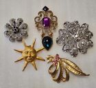 Vintage to Now Brooch/Craft Lot of 5 Flower Multicolored Rhinestones A-635