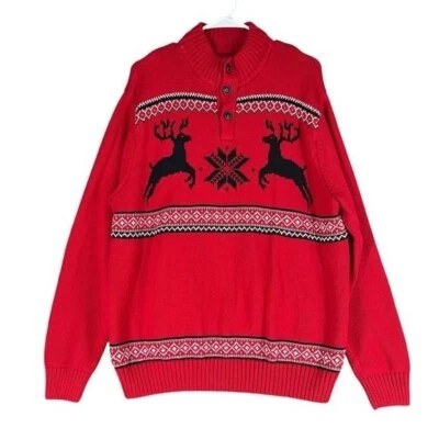 Chaps Men’s XL Red Reindeer Pullover Sweater Christmas 100% Cotton Alpine Winter - Image 1 of 4