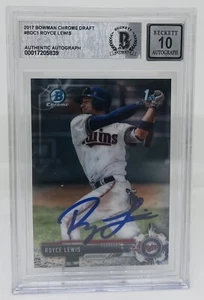 ROYCE LEWIS SIGNED 2017 BOWMAN CHROME DRAFT ROOKIE CARD BECKETT BAS 10 AUTO - Picture 1 of 2