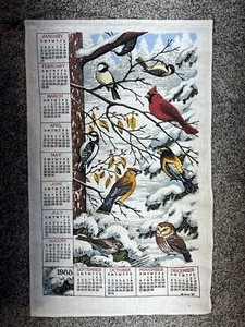 Vintage 1988 Kay Dee LINEN CALENDAR TEA TOWEL Winter Birds - Picture 1 of 1