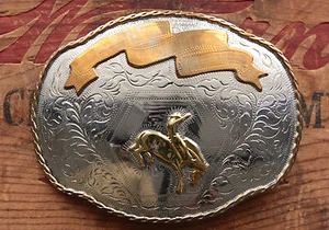 Vintage Crown Silver Hand Made Cowboy Rodeo Horse Western Belt Buckle - Picture 1 of 3