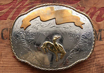 Vintage Crown Silver Hand Made Cowboy Rodeo Horse Western Belt Buckle - Image 1 of 3
