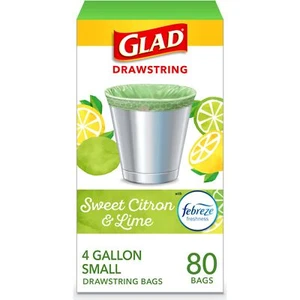 Glad Odorshield Small Drawstring Trash Bags, 4 Gal, Sweet Citron and Lime, 80... - Picture 1 of 12