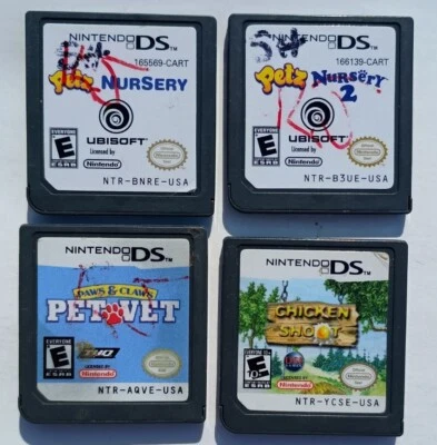 4 Lot Nintendo DS Games Petz Nursery, Nursery 2, Paws Claws Pet Vet, Chicken Sho - Image 1 of 2