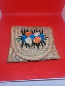 Cartera monedero vintage floral de paja y rafia recuerdo - Imagen 1 de 3