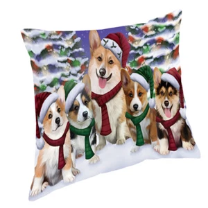 Corgis Dog Christmas scenic background Throw Pillow 14x14 - Picture 1 of 1