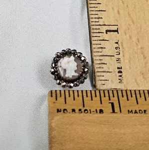 CAMEO Style Antique BUTTON: Conch Shell w/ Cut-Steel Border, Tiffany Setting, SM - Picture 1 of 2