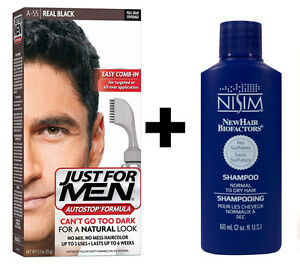 Just For Men AutoStop Mens Hair Colouring Dye REAL BLACK A55 Nisim Shampoo 60ml