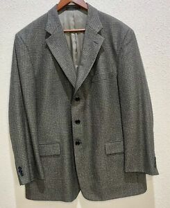 Vintage Givenchy Monsieur Sport Coat Men 46 R Navy And Beige Check Wool Silk