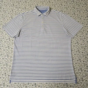 Johnnie-O Golf Polo S/S Shirt Men's Large Blue White Striped Polyester Spandex - Picture 1 of 14