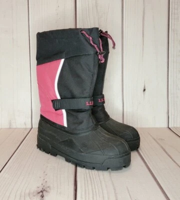 Botas de Nieve LL Bean Completamente Forradas Impermeables Negras y Rosa Extraíbles Niños Grandes Talla 6 Foto 1 de 4