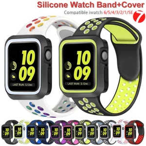 Silicone Watch Strap Band + Case Cover For Apple Watch iWatch 7 6 SE 5 4 3 Sport - Picture 1 of 18