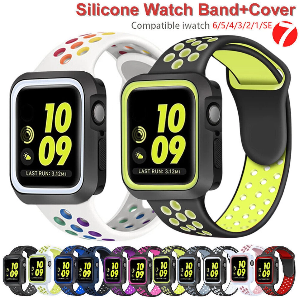 Silicone Watch Strap Band + Case Cover For Apple Watch iWatch 7 6 SE 5 4 3 Sport - Image 1 of 4