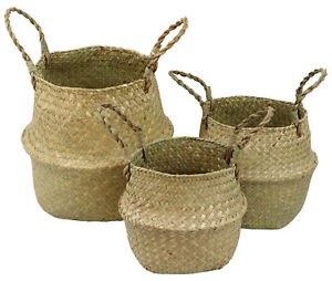 Woodside Seagrass Woven Wicker Storage/Laundry Belly Basket, Pack of 2