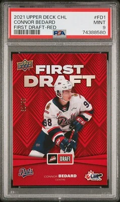 2021 Upper Deck CHL Connor Bedard First Draft Red Foil Parallel /99 FD1 PSA 9 RC - Image 1 of 2