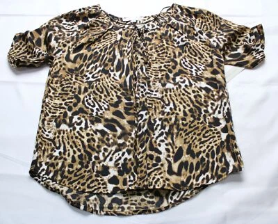 Blusa Larry Levine Para Mujer Manga Corta Estampado Guepardo AC2 Marrón Mediana Nueva Con Etiquetas  Foto 1 de 3