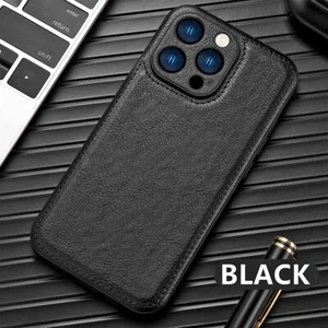 For iPhone 15 14 Pro 13 Pro Max 12 11 Shockproof Leather Ultra Slim Back Case - Picture 1 of 24