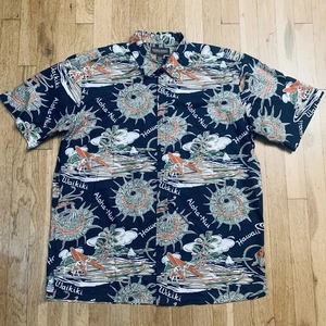 Cooke Street Hawaiian Shirt Large L Aloha-Nui Waikiki Surfer Black Background - Picture 1 of 11